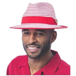 Montique Two-Tone Ceimson Red/White Braided Pinch-Front Fedora Hat NWT Mens XL